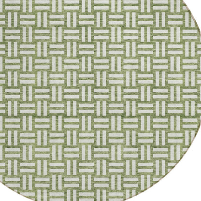 Tabselect Home Line 8' Green And Ivory Round Geometric Washable Indoor Outdoor Area Rug