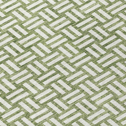 Tabselect Home Line 8' Green And Ivory Round Geometric Washable Indoor Outdoor Area Rug