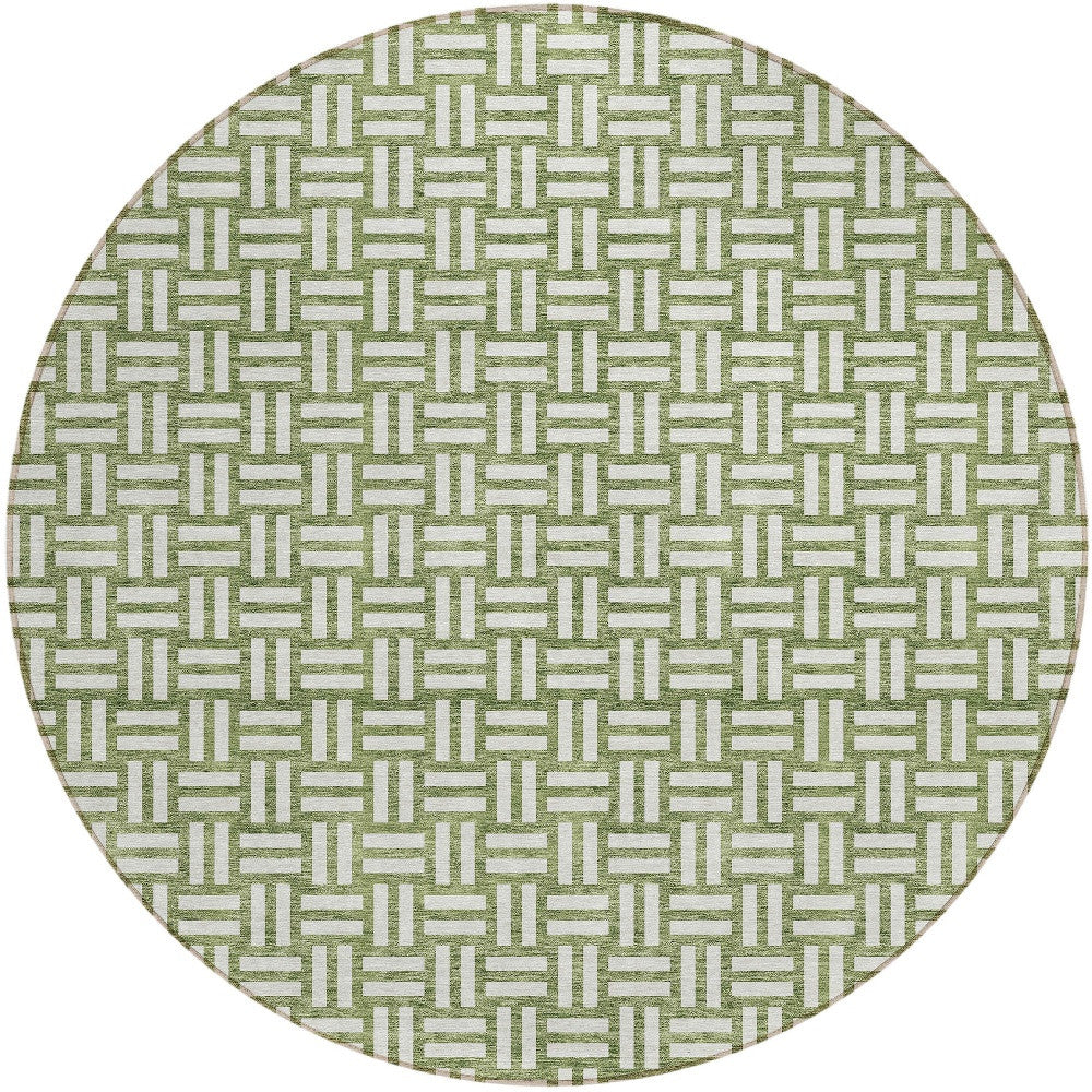 Tabselect Home Line 8' Green And Ivory Round Geometric Washable Indoor Outdoor Area Rug