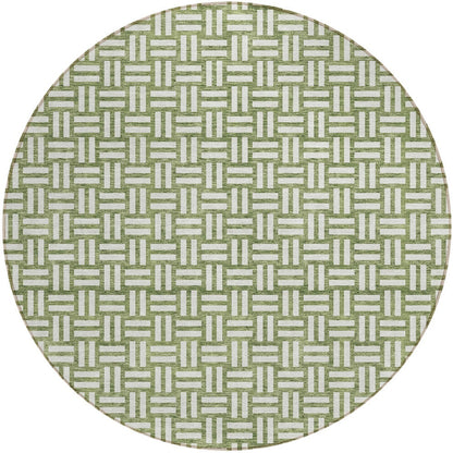 Tabselect Home Line 8' Green And Ivory Round Geometric Washable Indoor Outdoor Area Rug