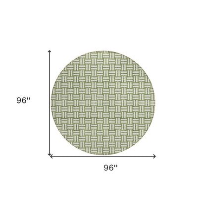 Tabselect Home Line 8' Green And Ivory Round Geometric Washable Indoor Outdoor Area Rug