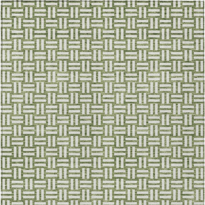 Tabselect Home Line 8' X 10' Green And Ivory Geometric Washable Indoor Outdoor Area Rug