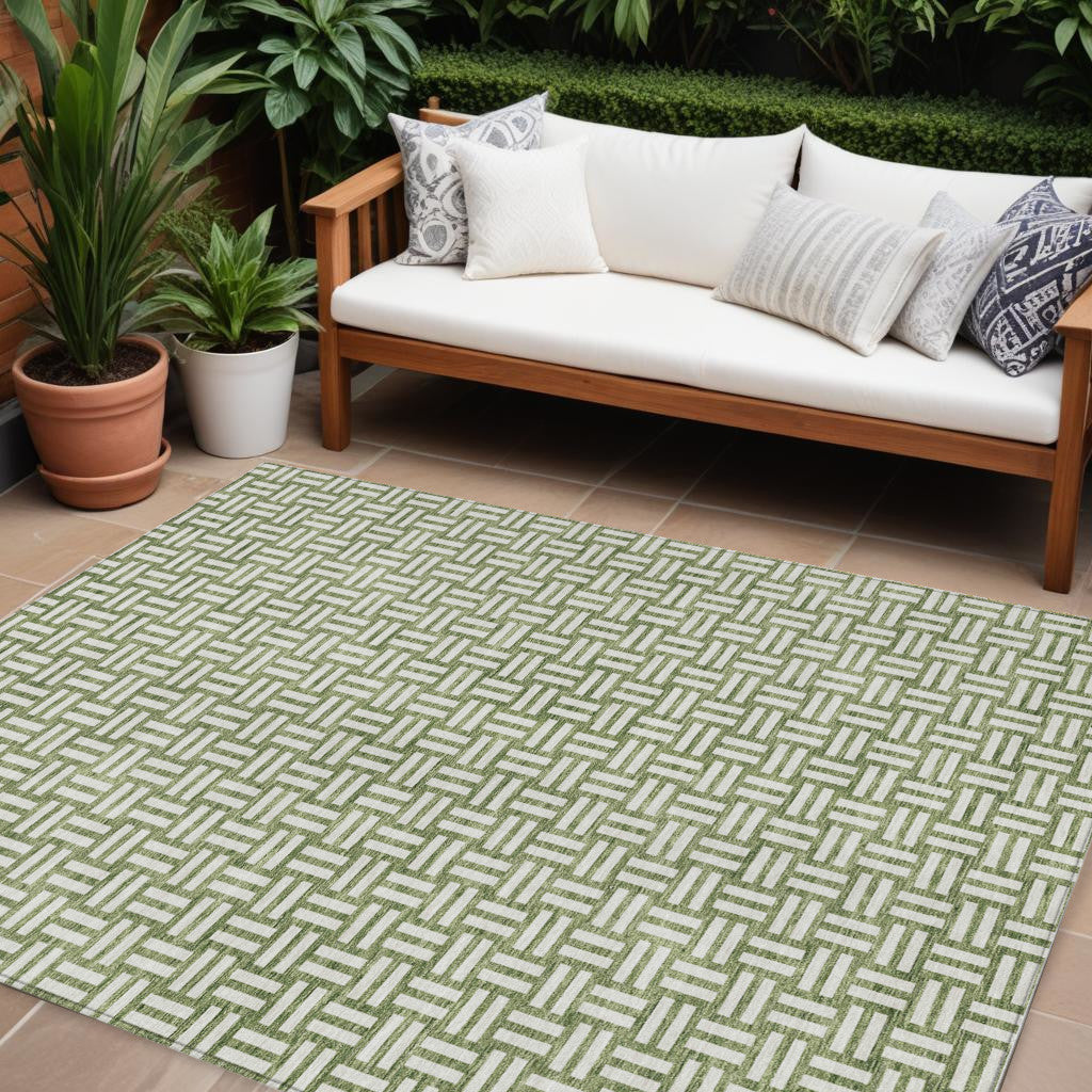 Tabselect Home Line 8' X 10' Green And Ivory Geometric Washable Indoor Outdoor Area Rug