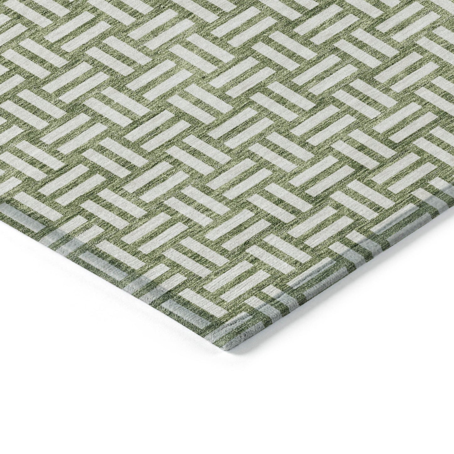 Tabselect Home Line 8' X 10' Green And Ivory Geometric Washable Indoor Outdoor Area Rug