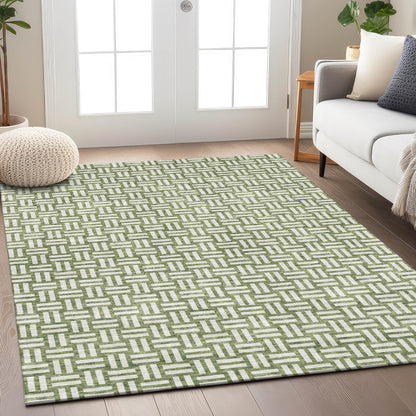Tabselect Home Line 8' X 10' Green And Ivory Geometric Washable Indoor Outdoor Area Rug