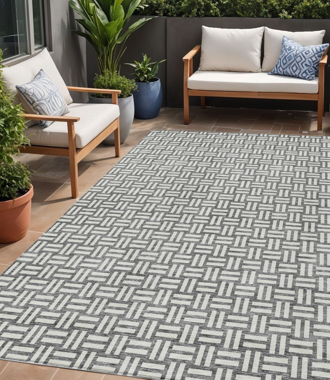 Tabselect Home Line 5' X 8' Gray And Ivory Geometric Washable Indoor Outdoor Area Rug