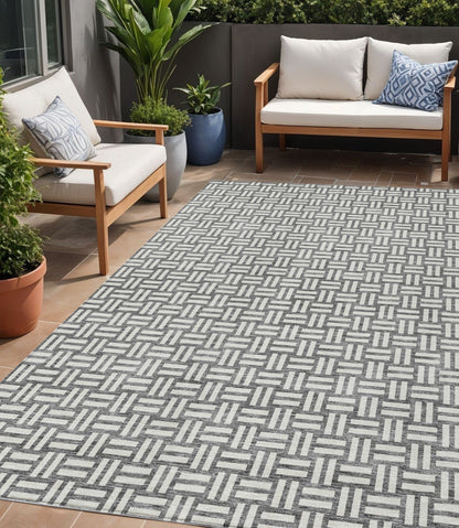 Tabselect Home Line 5' X 8' Gray And Ivory Geometric Washable Indoor Outdoor Area Rug