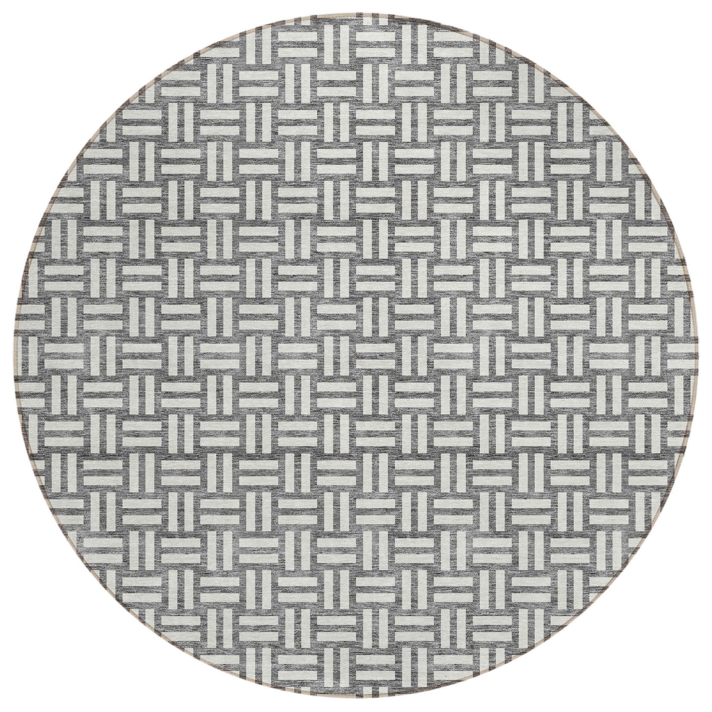 Tabselect Home Line 8' Gray And Ivory Round Geometric Washable Indoor Outdoor Area Rug