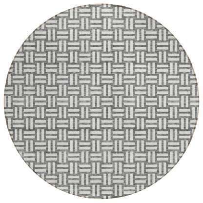 Tabselect Home Line 8' Gray And Ivory Round Geometric Washable Indoor Outdoor Area Rug
