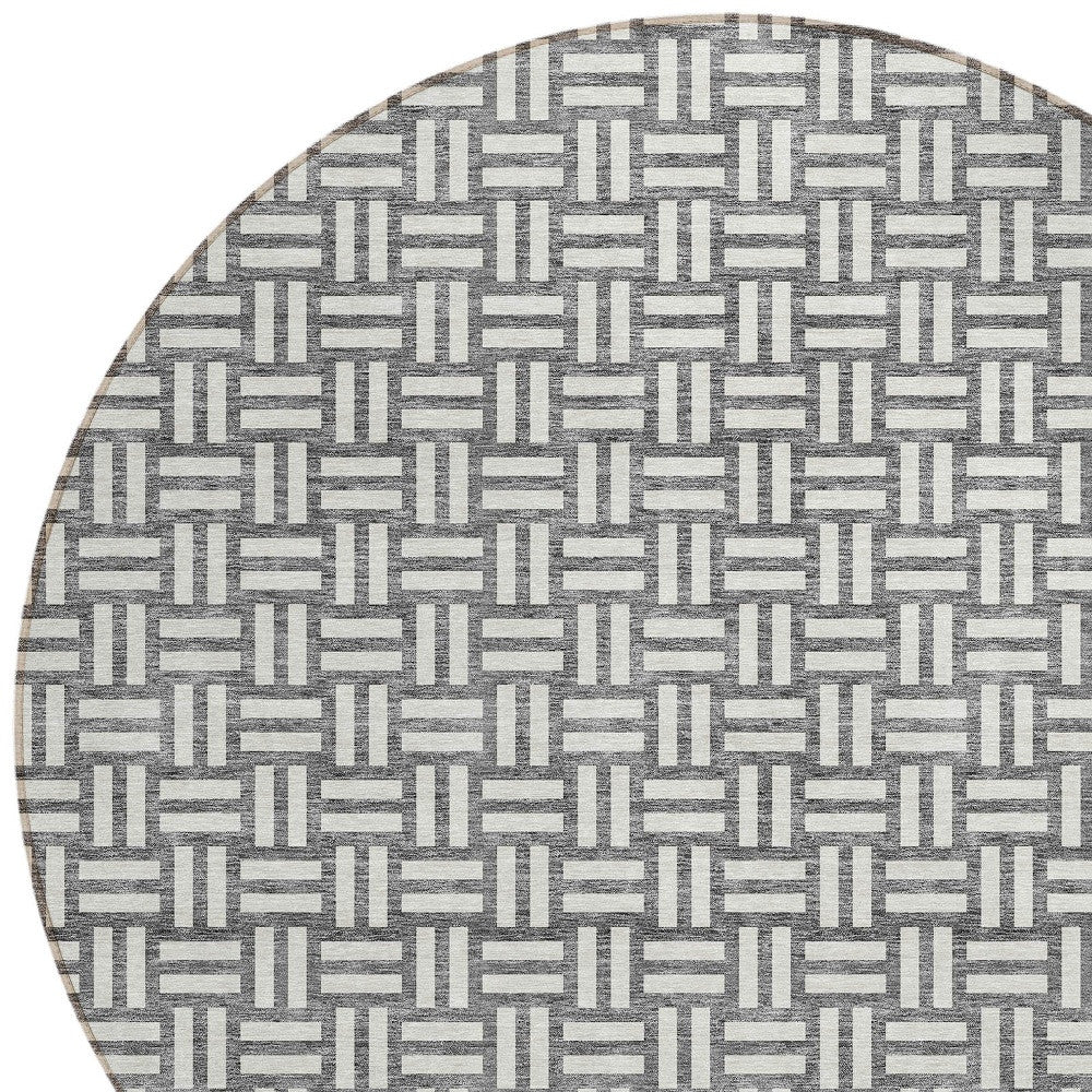 Tabselect Home Line 8' Gray And Ivory Round Geometric Washable Indoor Outdoor Area Rug