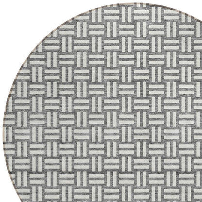 Tabselect Home Line 8' Gray And Ivory Round Geometric Washable Indoor Outdoor Area Rug