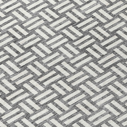 Tabselect Home Line 8' Gray And Ivory Round Geometric Washable Indoor Outdoor Area Rug