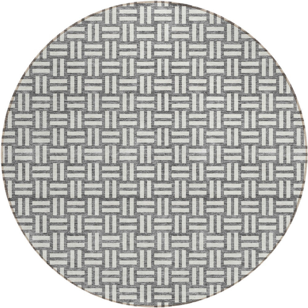 Tabselect Home Line 8' Gray And Ivory Round Geometric Washable Indoor Outdoor Area Rug