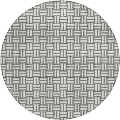 Tabselect Home Line 8' Gray And Ivory Round Geometric Washable Indoor Outdoor Area Rug