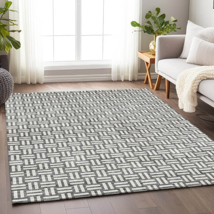 Tabselect Home Line 8' X 10' Gray And Ivory Geometric Washable Indoor Outdoor Area Rug