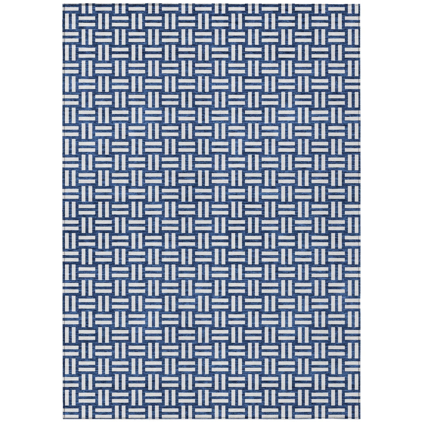 Tabselect Home Line 5' X 8' Navy Blue And Ivory Geometric Washable Indoor Outdoor Area Rug