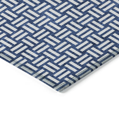 Tabselect Home Line 5' X 8' Navy Blue And Ivory Geometric Washable Indoor Outdoor Area Rug