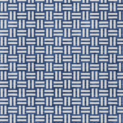 Tabselect Home Line 5' X 8' Navy Blue And Ivory Geometric Washable Indoor Outdoor Area Rug