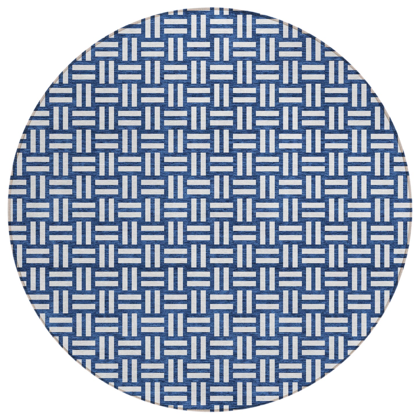 Tabselect Home Line 8' Navy Blue And Ivory Round Geometric Washable Indoor Outdoor Area Rug