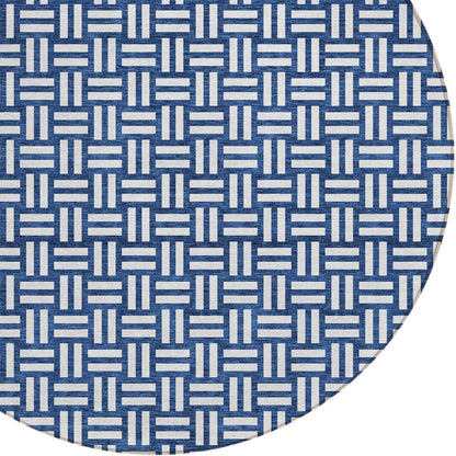 Tabselect Home Line 8' Navy Blue And Ivory Round Geometric Washable Indoor Outdoor Area Rug