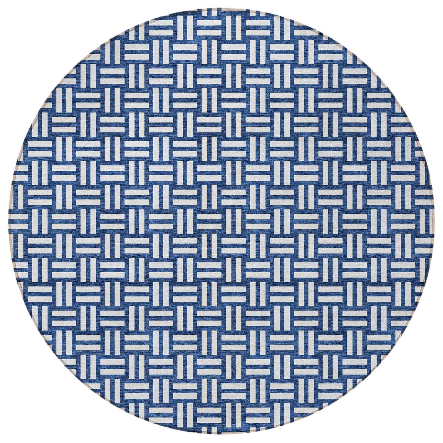 Tabselect Home Line 8' Navy Blue And Ivory Round Geometric Washable Indoor Outdoor Area Rug