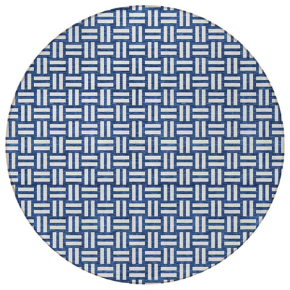 Tabselect Home Line 8' Navy Blue And Ivory Round Geometric Washable Indoor Outdoor Area Rug