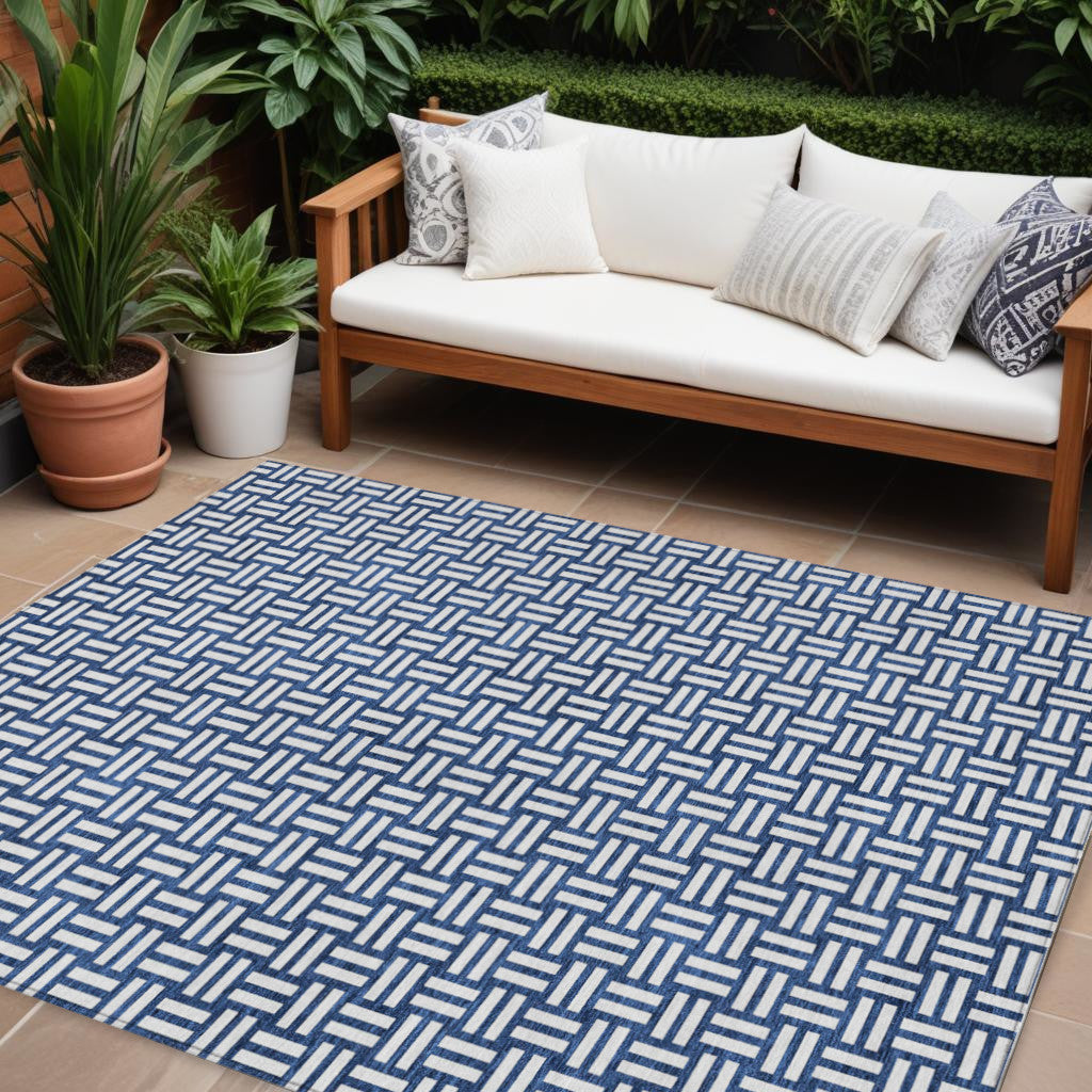 Tabselect Home Line 8' X 10' Navy Blue And Ivory Geometric Washable Indoor Outdoor Area Rug