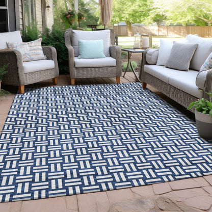 Tabselect Home Line 8' X 10' Navy Blue And Ivory Geometric Washable Indoor Outdoor Area Rug
