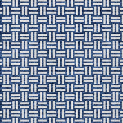 Tabselect Home Line 8' X 10' Navy Blue And Ivory Geometric Washable Indoor Outdoor Area Rug