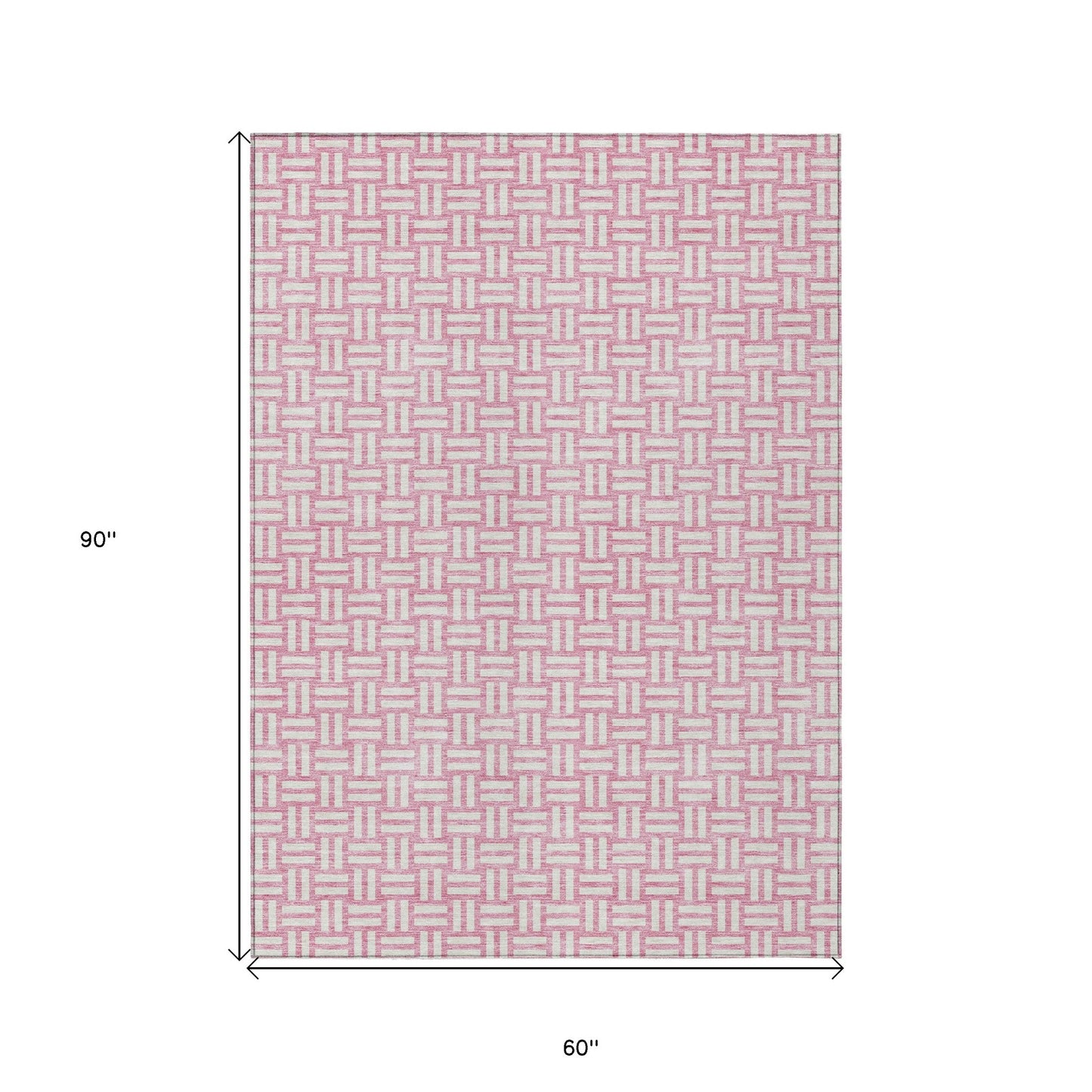 Tabselect Home Line 5' X 8' Pink And Ivory Geometric Washable Indoor Outdoor Area Rug