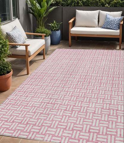 Tabselect Home Line 5' X 8' Pink And Ivory Geometric Washable Indoor Outdoor Area Rug