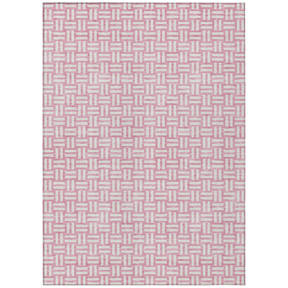 Tabselect Home Line 5' X 8' Pink And Ivory Geometric Washable Indoor Outdoor Area Rug