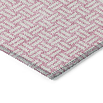 Tabselect Home Line 5' X 8' Pink And Ivory Geometric Washable Indoor Outdoor Area Rug