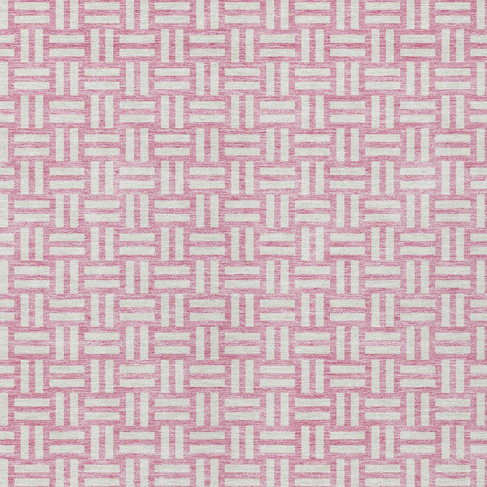 Tabselect Home Line 5' X 8' Pink And Ivory Geometric Washable Indoor Outdoor Area Rug
