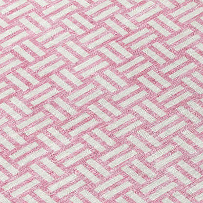 Tabselect Home Line 5' X 8' Pink And Ivory Geometric Washable Indoor Outdoor Area Rug