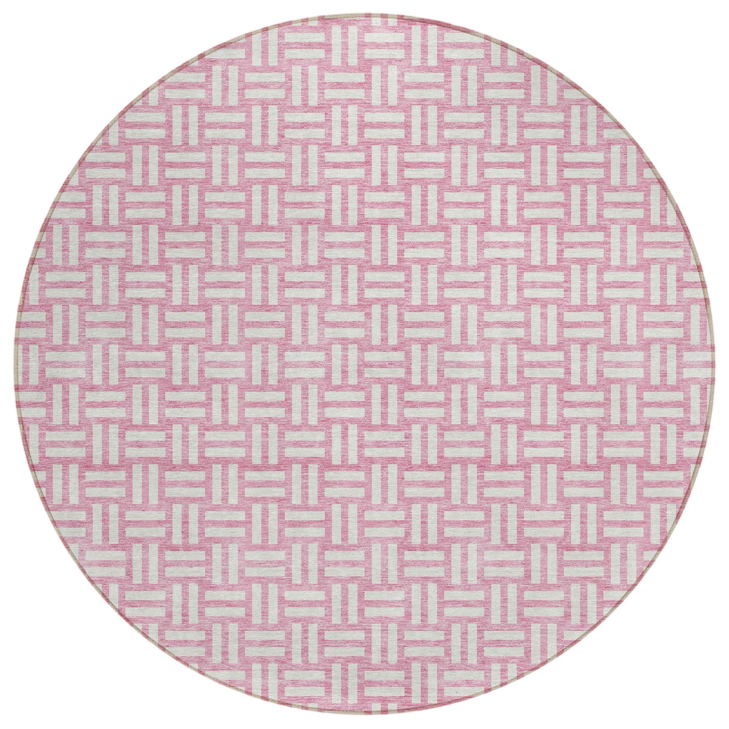 Tabselect Home Line 8' Pink And Ivory Round Geometric Washable Indoor Outdoor Area Rug