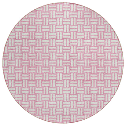 Tabselect Home Line 8' Pink And Ivory Round Geometric Washable Indoor Outdoor Area Rug