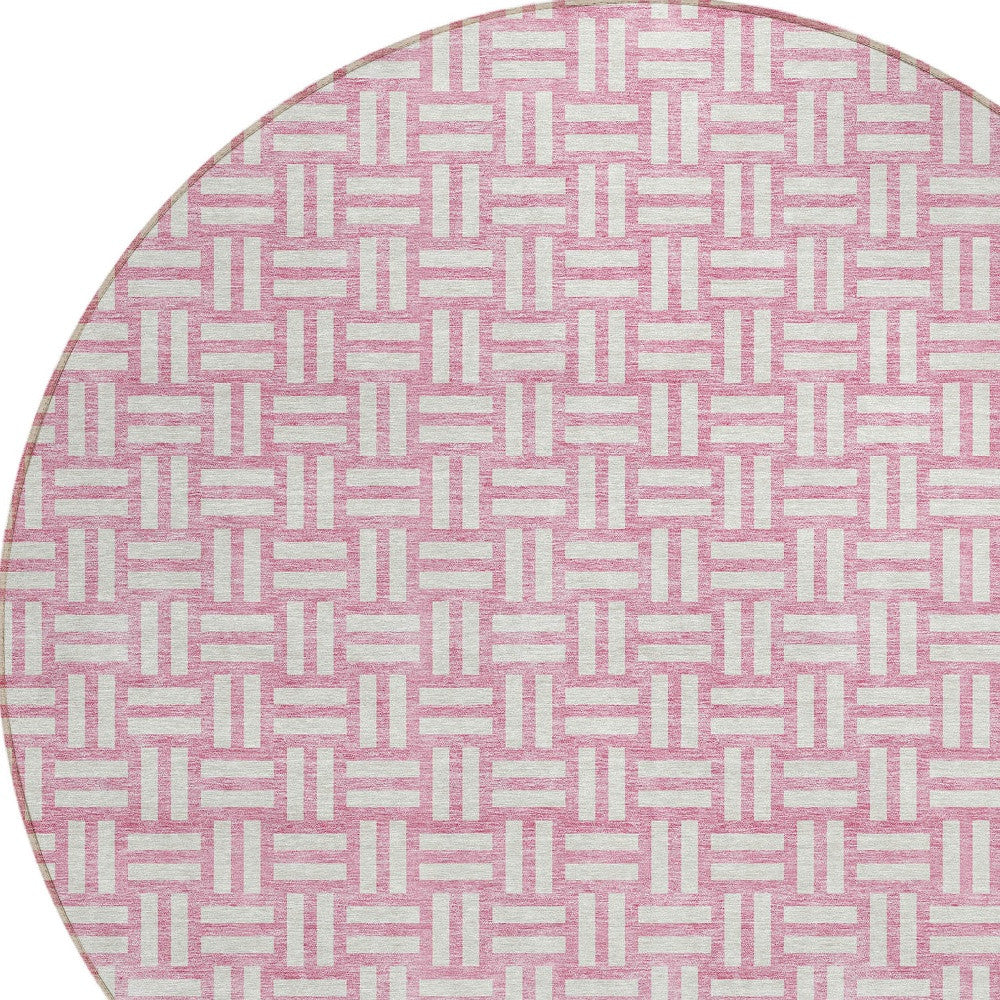 Tabselect Home Line 8' Pink And Ivory Round Geometric Washable Indoor Outdoor Area Rug