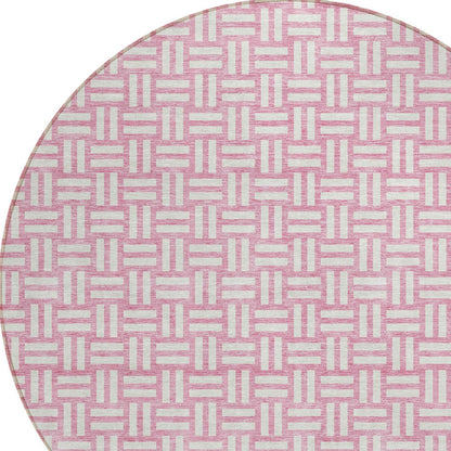 Tabselect Home Line 8' Pink And Ivory Round Geometric Washable Indoor Outdoor Area Rug