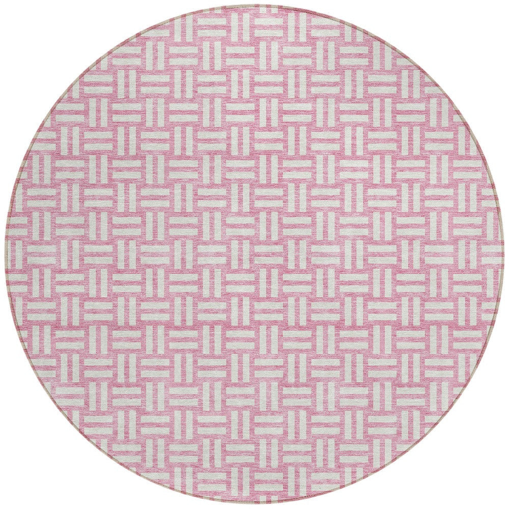 Tabselect Home Line 8' Pink And Ivory Round Geometric Washable Indoor Outdoor Area Rug