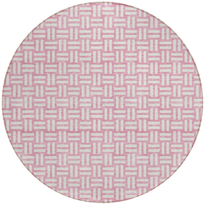 Tabselect Home Line 8' Pink And Ivory Round Geometric Washable Indoor Outdoor Area Rug