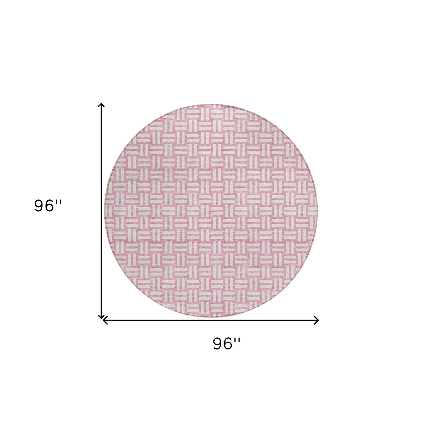 Tabselect Home Line 8' Pink And Ivory Round Geometric Washable Indoor Outdoor Area Rug