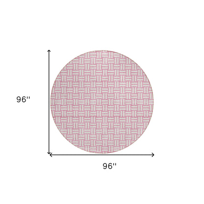 Tabselect Home Line 8' Pink And Ivory Round Geometric Washable Indoor Outdoor Area Rug