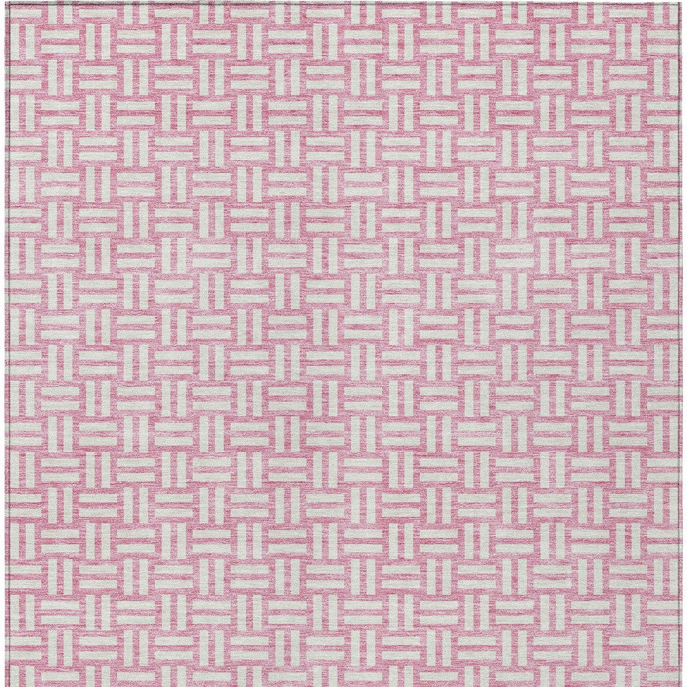 Tabselect Home Line 8' X 10' Pink And Ivory Geometric Washable Indoor Outdoor Area Rug