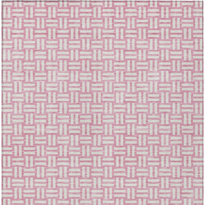 Tabselect Home Line 8' X 10' Pink And Ivory Geometric Washable Indoor Outdoor Area Rug