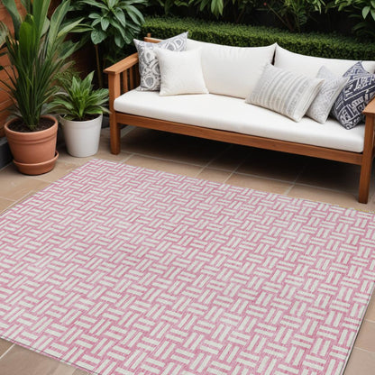 Tabselect Home Line 8' X 10' Pink And Ivory Geometric Washable Indoor Outdoor Area Rug