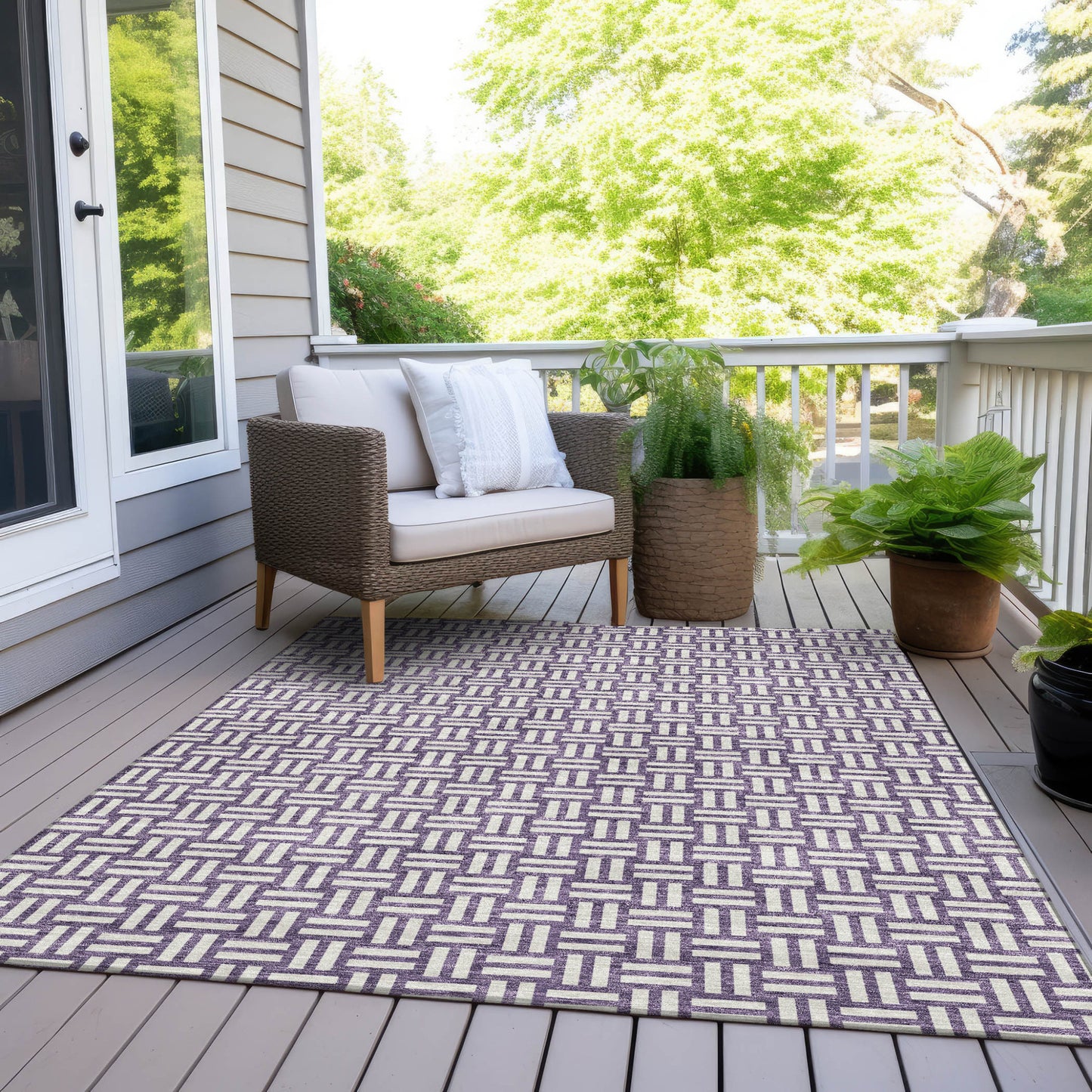Tabselect Home Line 5' X 8' Purple And Ivory Geometric Washable Indoor Outdoor Area Rug