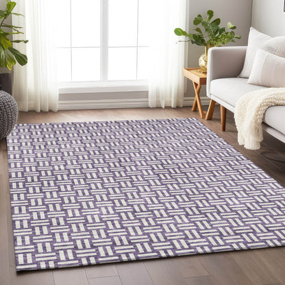 Tabselect Home Line 5' X 8' Purple And Ivory Geometric Washable Indoor Outdoor Area Rug