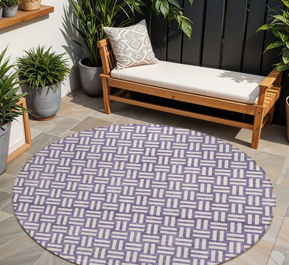 Tabselect Home Line 8' Purple And Ivory Round Geometric Washable Indoor Outdoor Area Rug