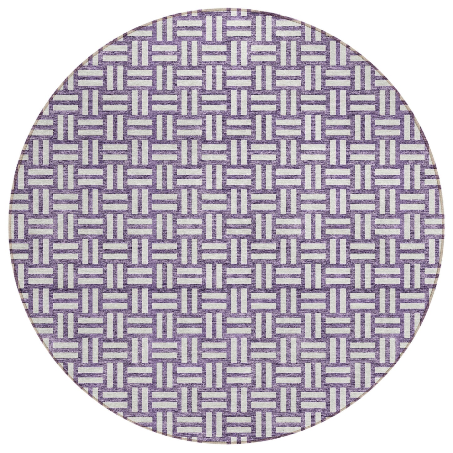 Tabselect Home Line 8' Purple And Ivory Round Geometric Washable Indoor Outdoor Area Rug